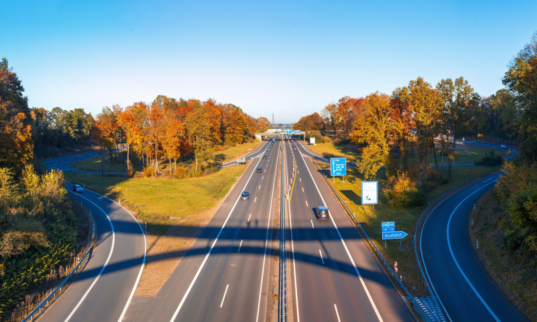 The German autobahn in the sunshine