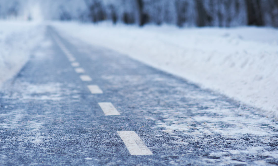 Cycle path covered in ice and snow