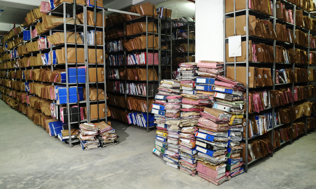 Piles of bureaucratic papers in storage