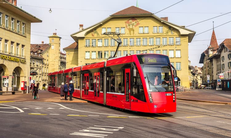 Giant Christmas present blocks tramway in Bern