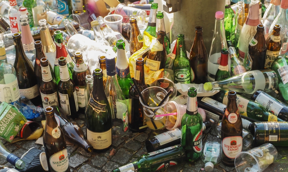 Beer and wine bottles on the street in Germany