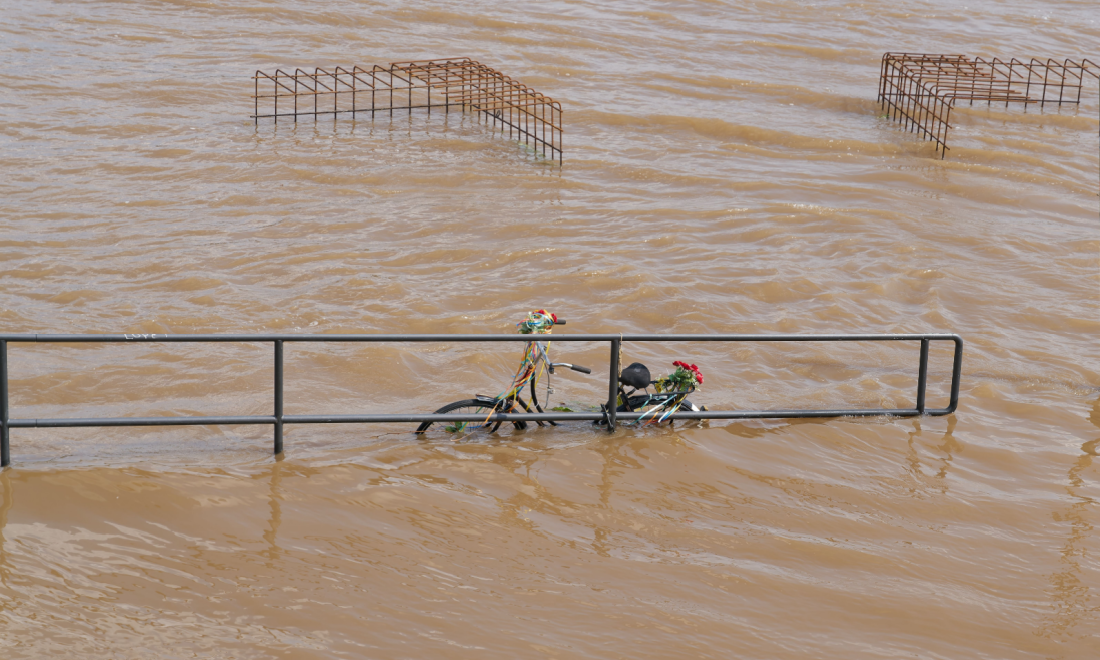 Bike during flood in southern Germany