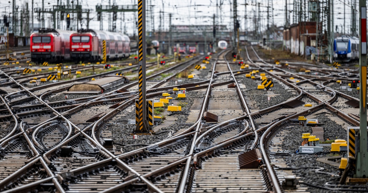 Train Tracks Overhead Lines at Frankfurt Hbf Germany