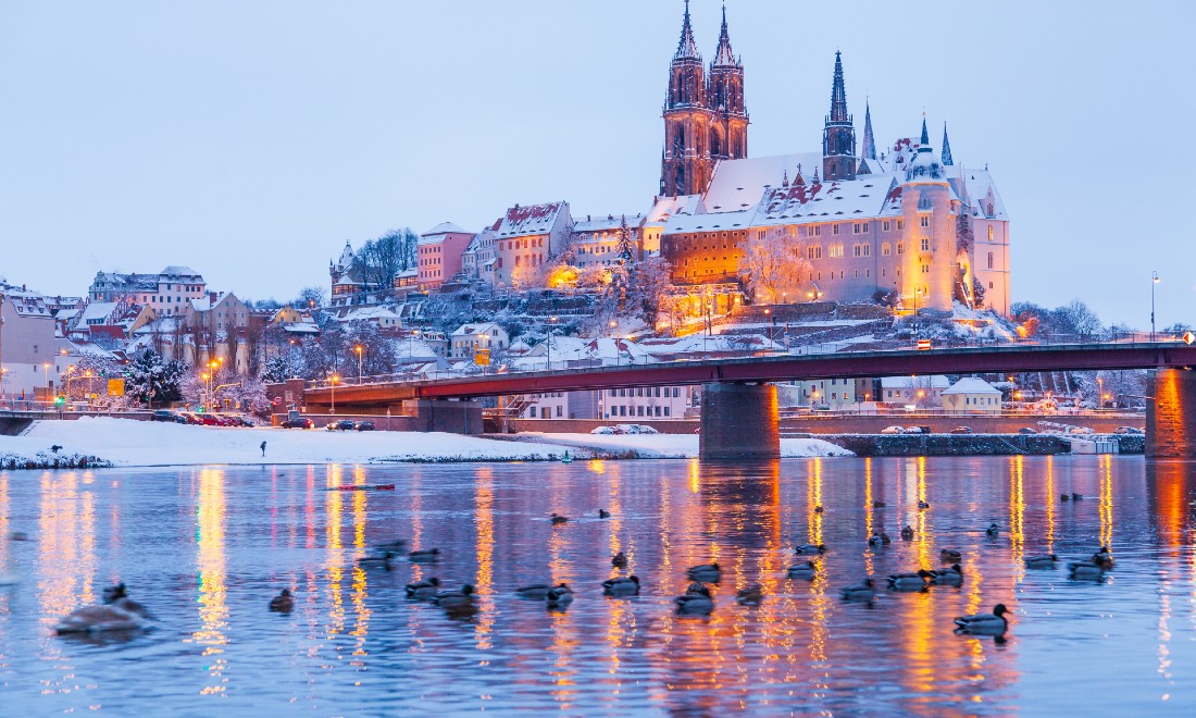 City of Meissen during winter in Germany 