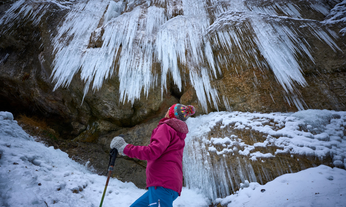Snow and icicles in Bavarian mountains Germany