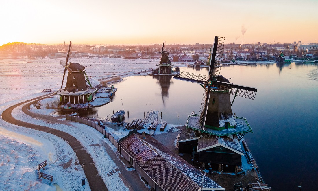 Snow winter the Netherlands pretty windmills