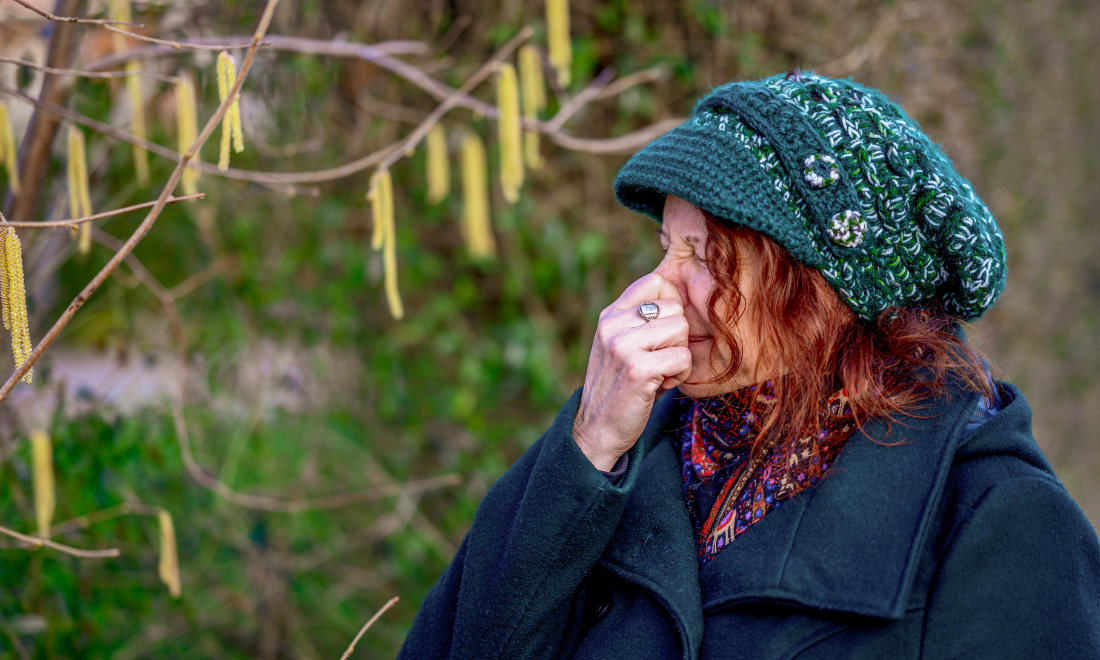 Woman with hay fever in the Netherlands