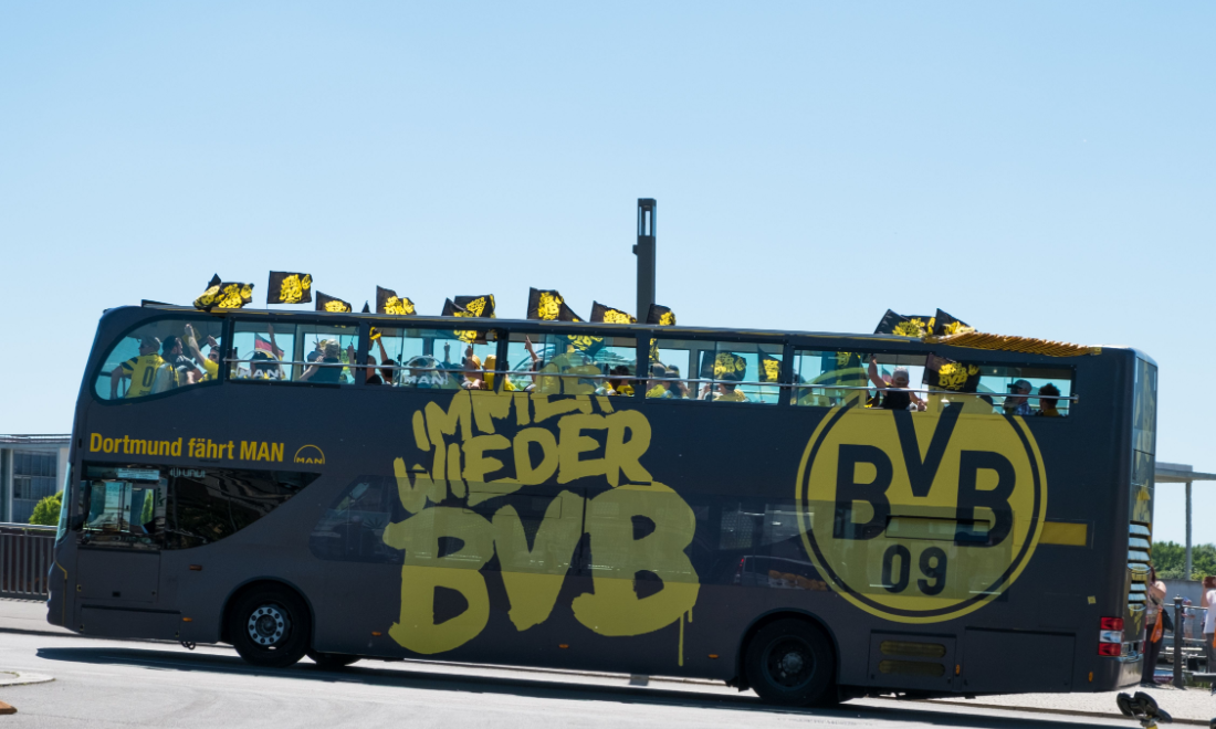 Borussia Dortmund bus badly parked in Newcastle