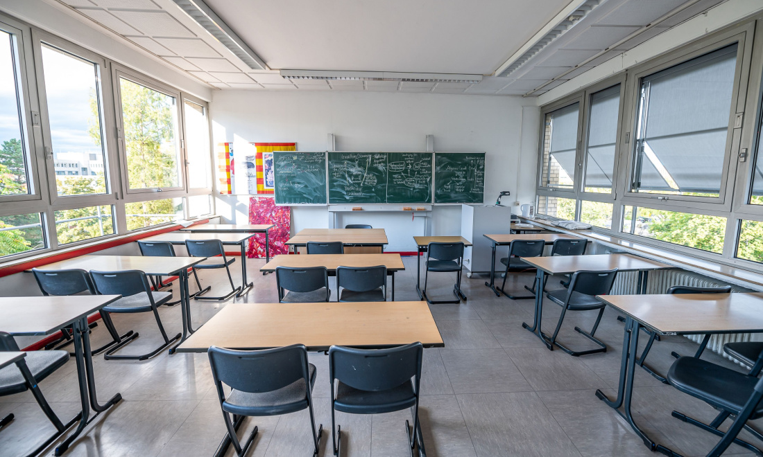 An empty school classroom on a spring day in Germany