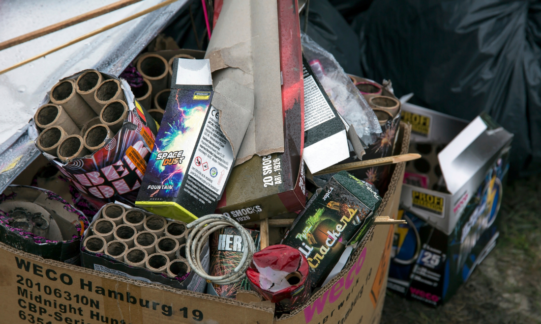 Box of used fireworks in the Netherlands