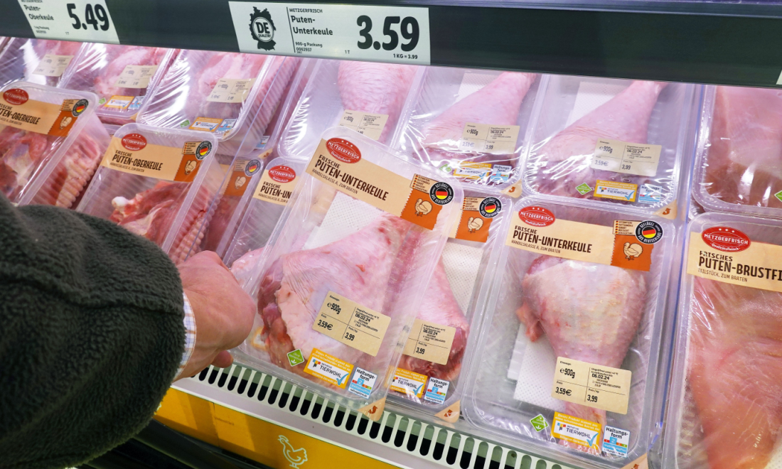 Person buying cheap meat in a shop in Germany