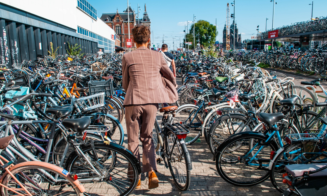 Bicycles at bike parking lot in Amsterdam, the Netherlands