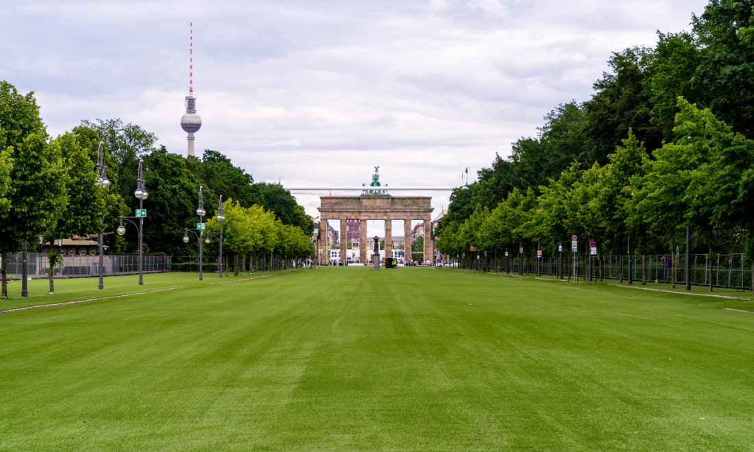 Giant football goal in Berlin before Euros in June 2024