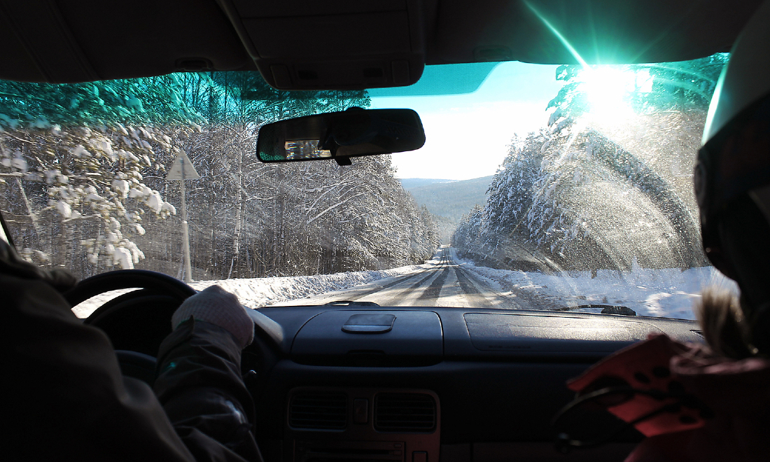 driving on a snowy road